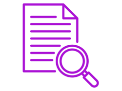 Ett dokument med punktlistor tillsammans med ett förstoringsglas, som symboliserar forsknings- eller inspektionsuppgifter.